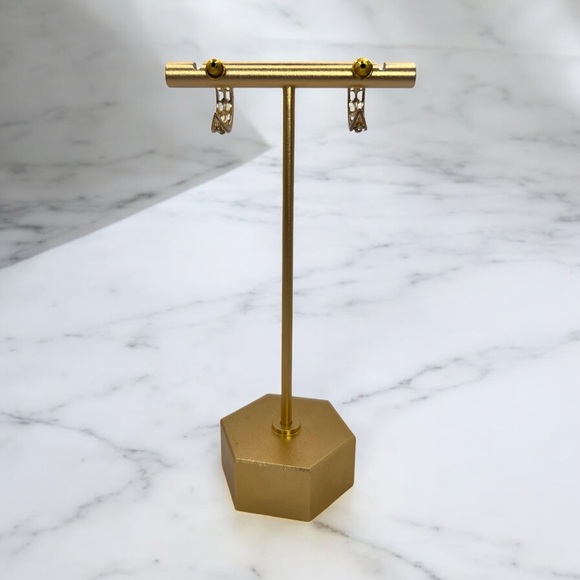 Gold Rhinestone Half Hoop Earrings - Picture 4 of 4